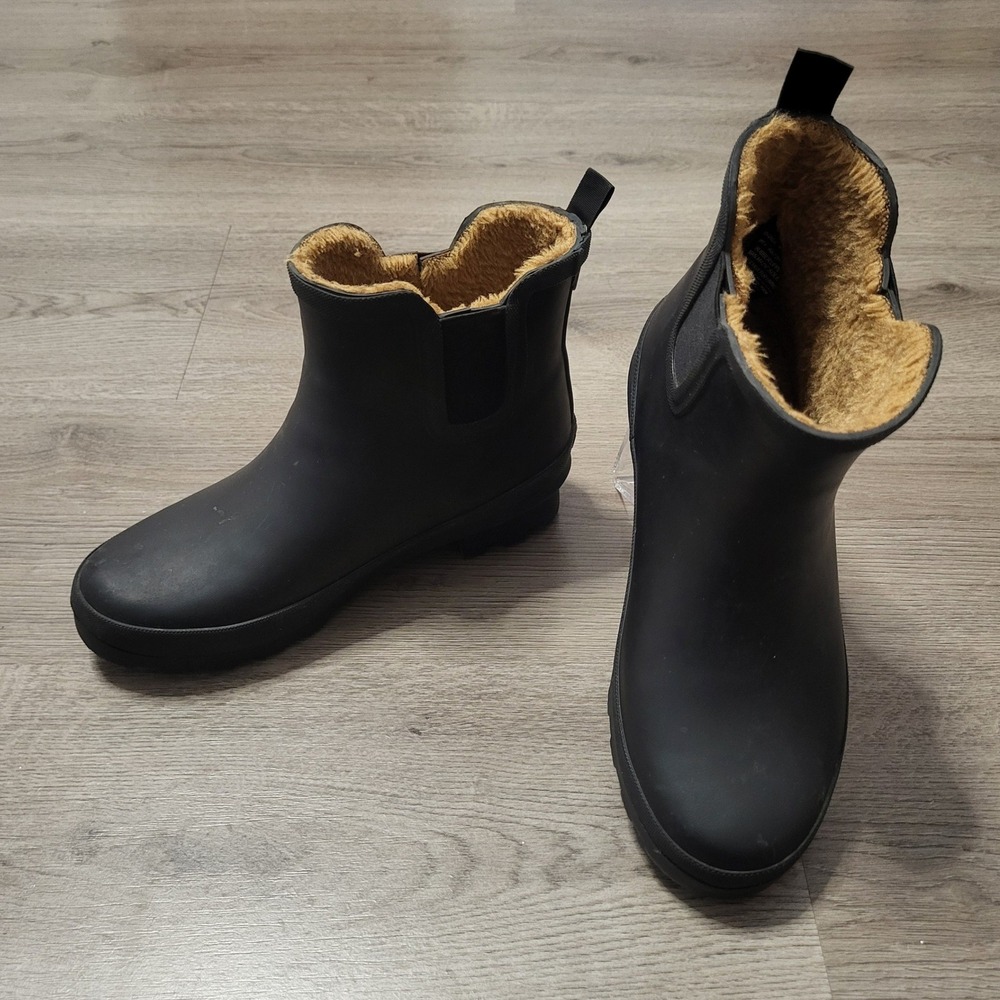 Chooka Womens Matte Black Faux Fur Lined Waterproof Rain Ankle Boots Size 7
